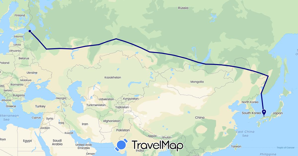 TravelMap itinerary: driving in Japan, Russia (Asia, Europe)